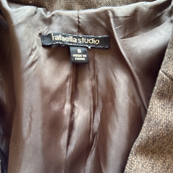 Vintage Rafaella Brown Tweed Fabric Coat Elegant Suit Jacket Size 8 - Picture 3 of 10